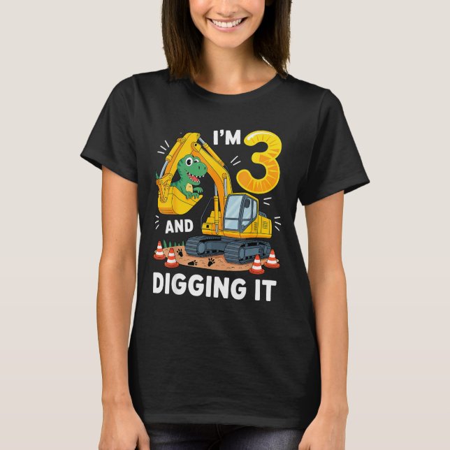 Tre 3år 3:e födelsedag Konstruktion Dinosaurie Poj T Shirt (Framsida)