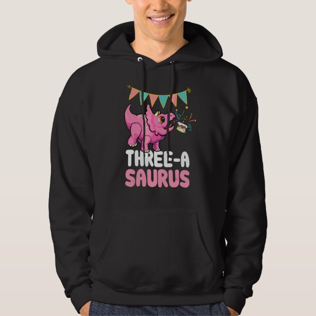 Tre A Saurus Dinosaur Cute Kiddo Triceratops Hoodie (Framsida)