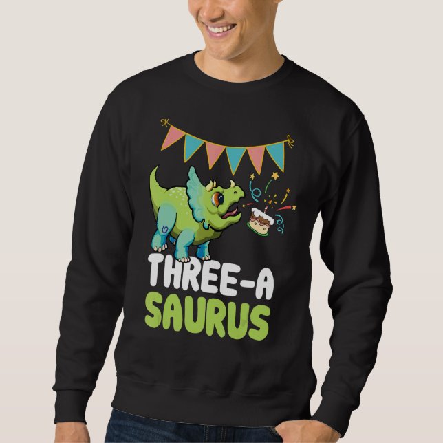 Tre A Saurus Dinosaur Cute Kiddo Triceratops Lång Ärmad Tröja (Framsida)