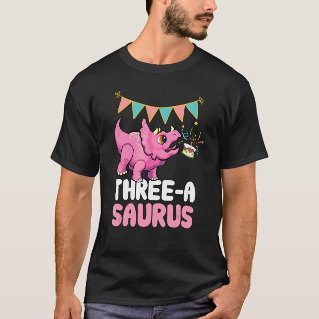 Tre A Saurus Dinosaur Cute Kiddo Triceratops T Shirt (Framsida)