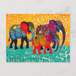 Tre Abstrakter elefanter i Gult Dot Fält Helg Vykort