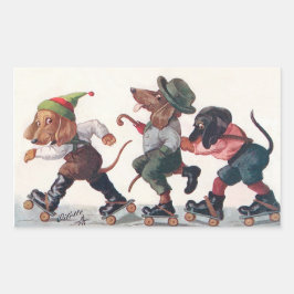 Tre åka skridskor taxar - ett roligt djur rektangulärt klistermärke