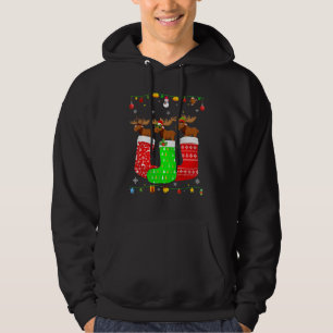 Tre älgar i julstrumpor Matchande Xmas Pyjamas Hoodie