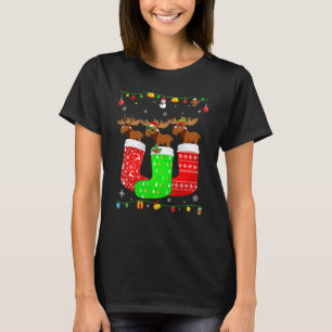 Tre älgar i julstrumpor Matchande Xmas Pyjamas T Shirt
