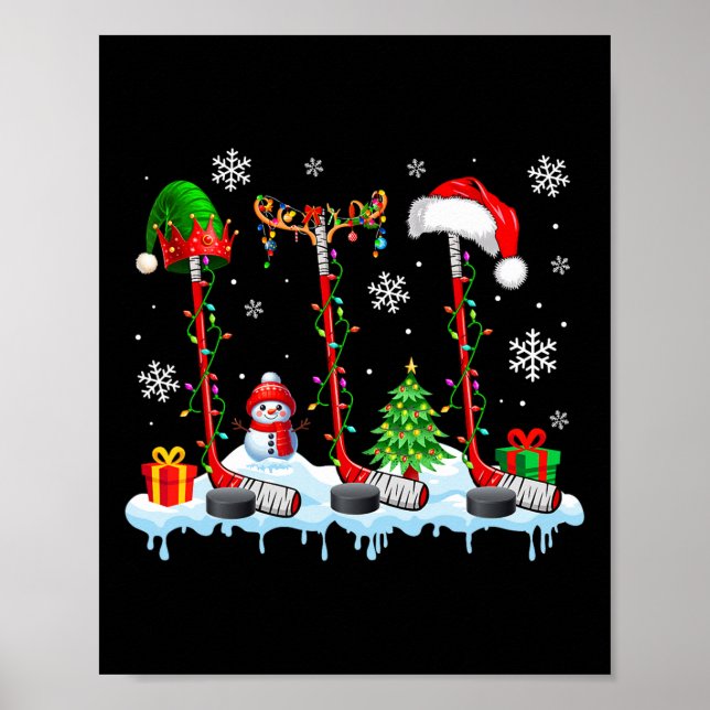 Tre alv jul tomte renar hockey utrustningar Xmas P Poster (Framsidan)