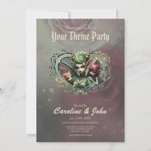 Tre älvor, det magiska hjärtats kamrater. inbjudningar (Framsida)