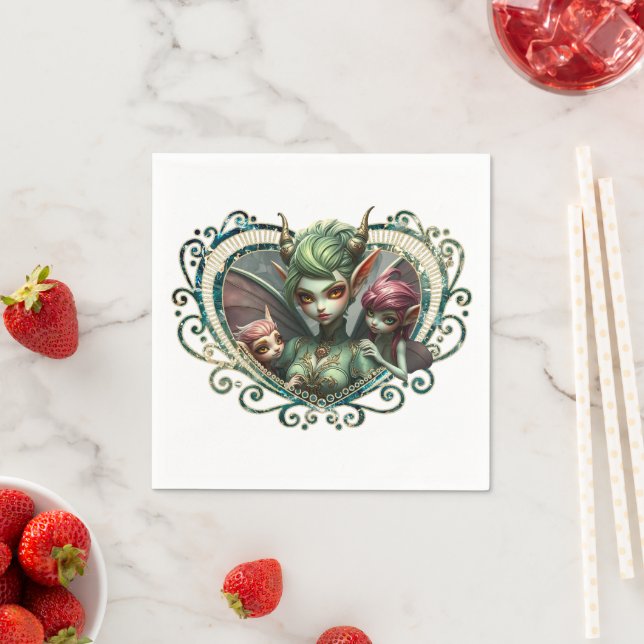 Tre älvor, det magiska hjärtats kamrater. pappersservett (Insitu)