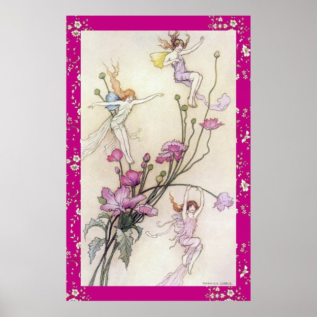 Tre Älvor med Joy av Warwick Goble Poster (Framsidan)