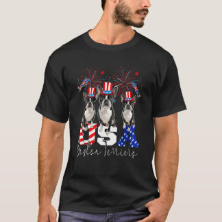 Tre amerikanska Boston Terriers Wearing Hat Americ T Shirt