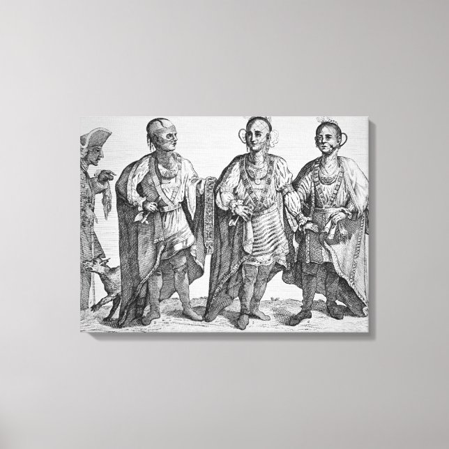 Tre amerikanska Cherokee Chiefs, 1762 (engrave) Canvastryck (Framsida)