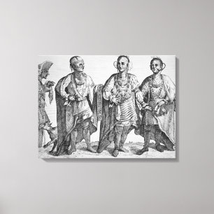 Tre amerikanska Cherokee Chiefs, 1762 (engrave) Canvastryck