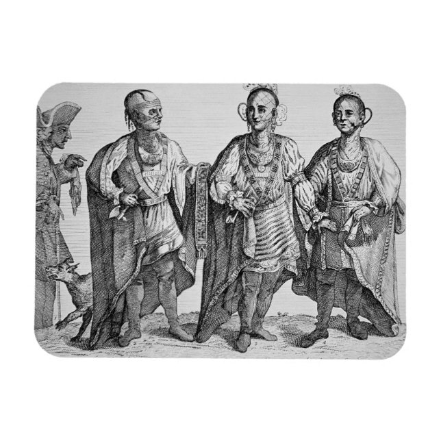 Tre amerikanska Cherokee Chiefs, 1762 (engrave) Magnet (Horisontell)