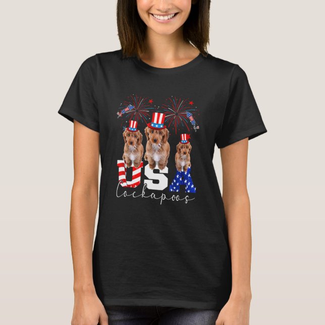 Tre amerikanska Hund Cockapoos Wearing Hat America T Shirt (Framsida)