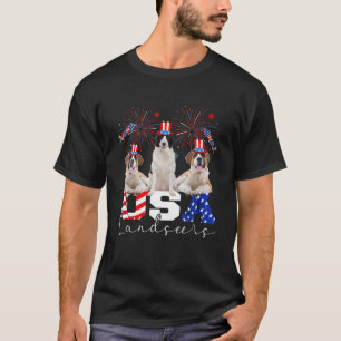 Tre amerikanska Landseers Hund Wearing Hat America T Shirt