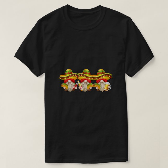 Tre amigos med mexikanska fiesta Gnomes för cinco T Shirt (Design framsida)