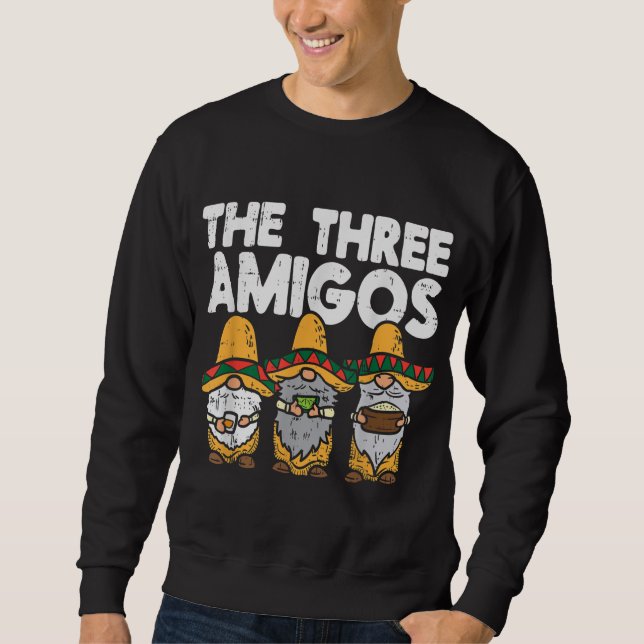 Tre Amigos Mexikanska Gnomes Cute Cinco De Mayo Fi Lång Ärmad Tröja (Framsida)