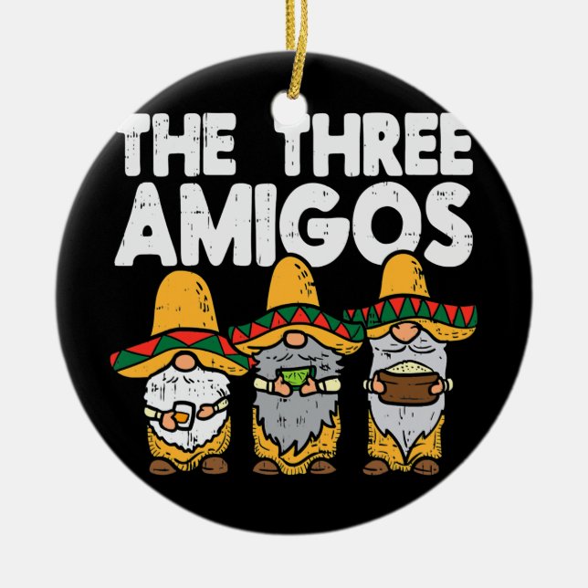 Tre Amigos Mexikanska Gnomes Cute Cinco De Mayo Julgransprydnad Keramik (Framsidan)
