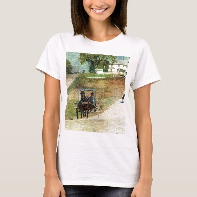 Tre Amish Buggies T-shirt (Framsida)