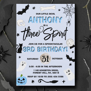 Tre andetag! Boys Halloween 3th Birthday Inbjudningar
