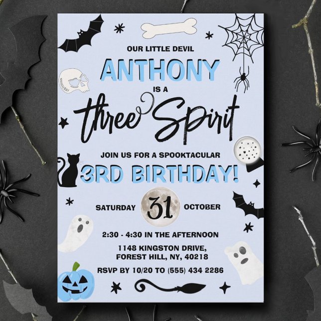 Tre andetag! Boys Halloween 3th Birthday Inbjudningar (Skapare uppladdad)