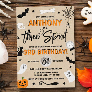 Tre andetag! Halloween 3:e födelsedagen Inbjudningar