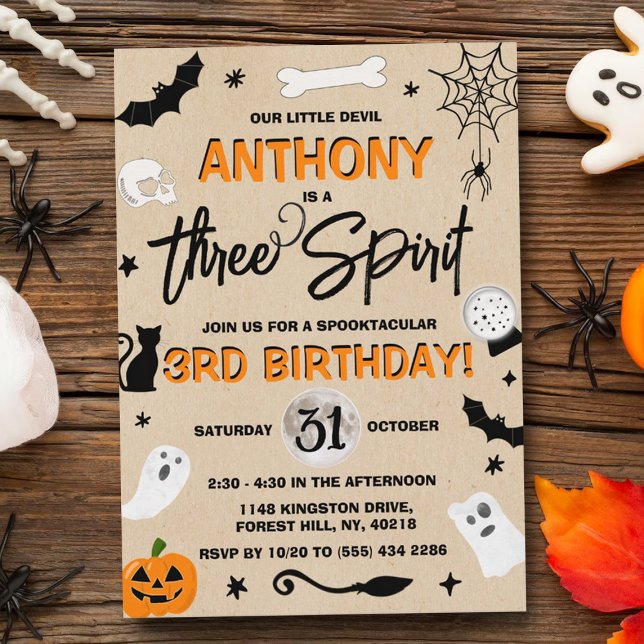 Tre andetag! Halloween 3:e födelsedagen Inbjudningar (Skapare uppladdad)