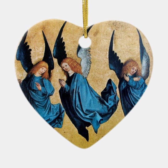 TRE ÄNGLAR Blue Sapphire Heart Julgransprydnad Keramik (Framsidan)