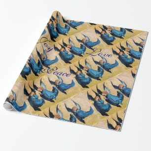 TRE ÄNGLAR I BLUE CHRISTMAS JOY PEACE KÄRLEK PRESENTPAPPER