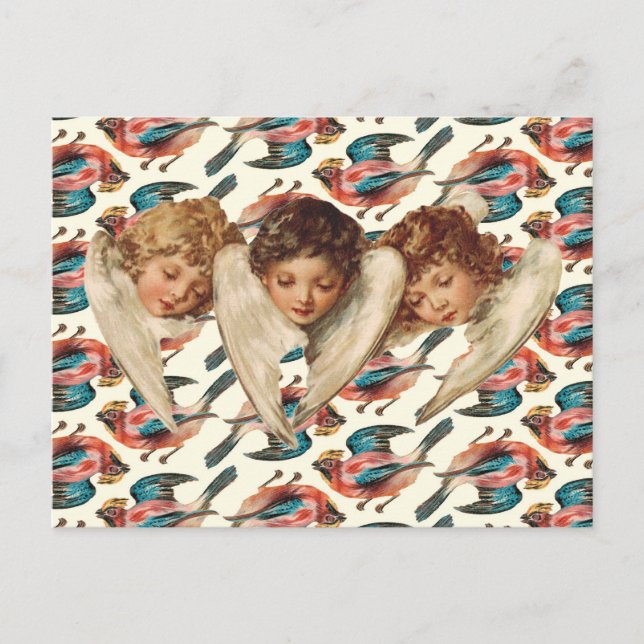 Tre Änglar - Vintage Kitsch Art Vykort (Framsida)