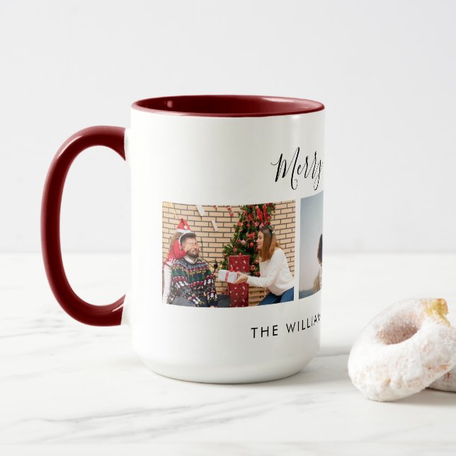 Tre anpassade fotokollage och text God Jul Mugg (Med munk)