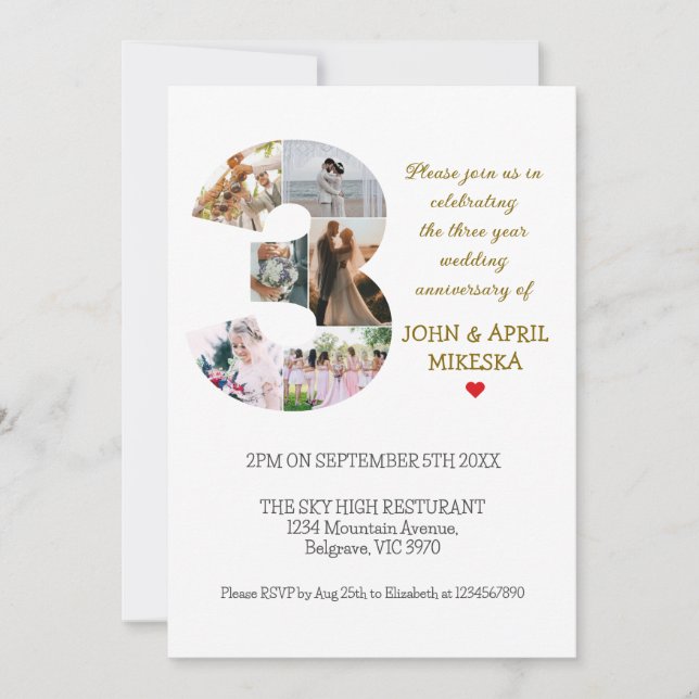 Tre Anpassningsbars fotominnesdag i Bröllop Inbjudningar (Framsida)