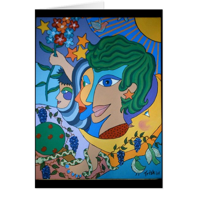 TRE ANSIKTEN AV KVÄLL HÄLSNINGSKORT (Framsidan)