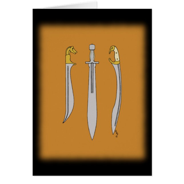 Tre antika grekiska svärd hälsningskort (Framsidan)