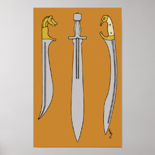 Tre antika grekiska svärd poster