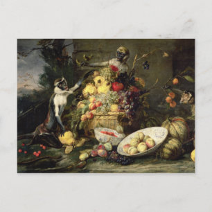 Tre apor städerande frukt (olja på kanvas) vykort