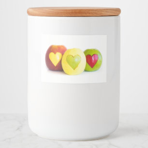 Tre äpplen mat etiketter