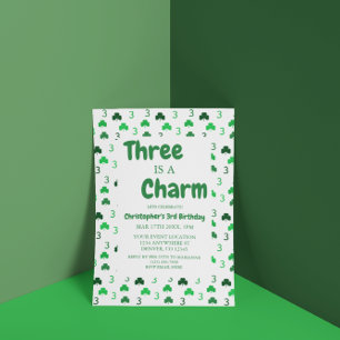Tre är en charm St patrick's day 3:e födelsedagen Inbjudningar