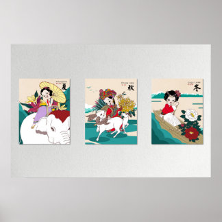 Tre årstider av Yunnan konsttryck — Set om 3 Poster