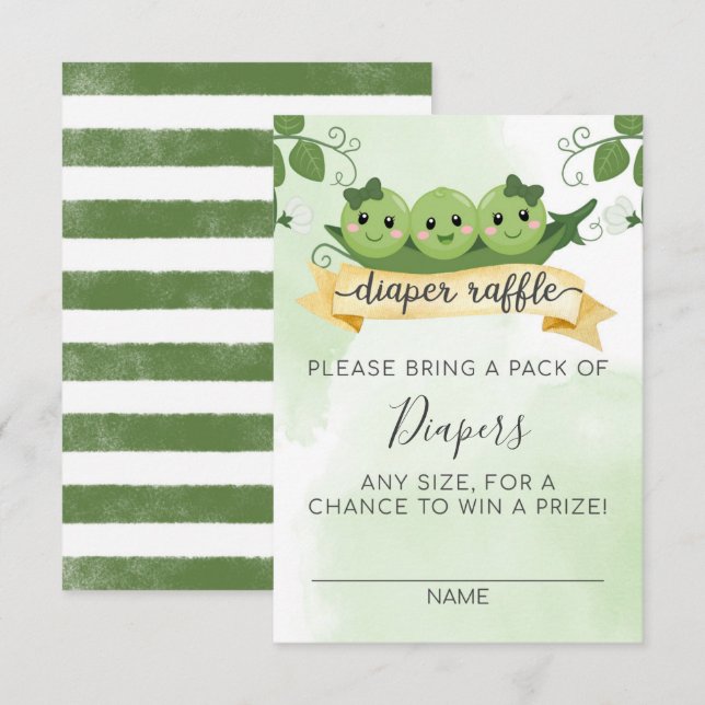 Tre ärtor i en balja blöjte raffelkort insats inbjudningar (Fram/baksida)