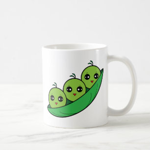 Tre ärtor i en pod kaffemugg