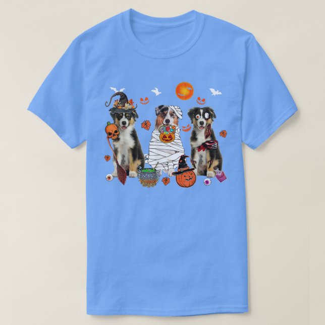 Tre Australian shepherd Hundar Witch Scary Mummy H T Shirt (Design framsida)