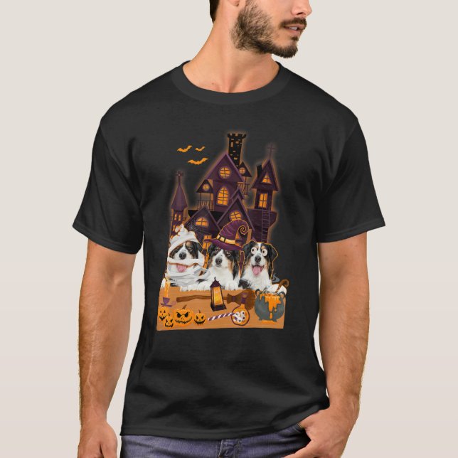 Tre Australian shepherd Hundar Witch Scary Mummy H T Shirt (Framsida)
