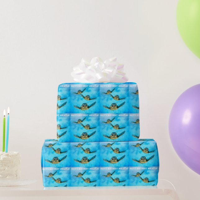 Tre Baby Sea Turtles Swimming Birthday Presentpapper (Festgåvor)