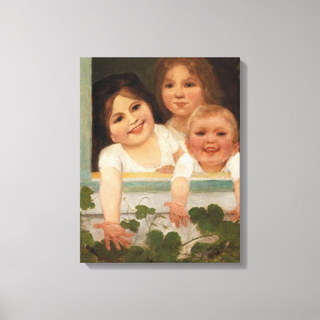 Tre barn i fönstret canvastryck (Framsida)