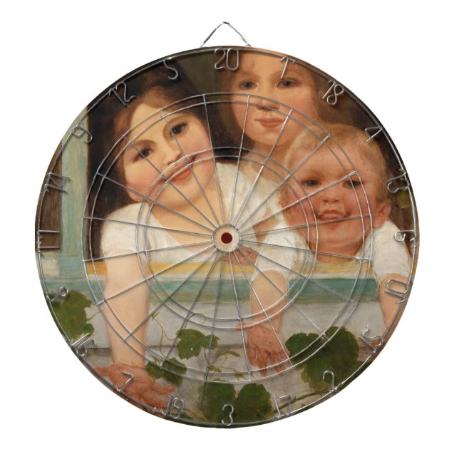 Tre barn i fönstret darttavla (Framsidan)