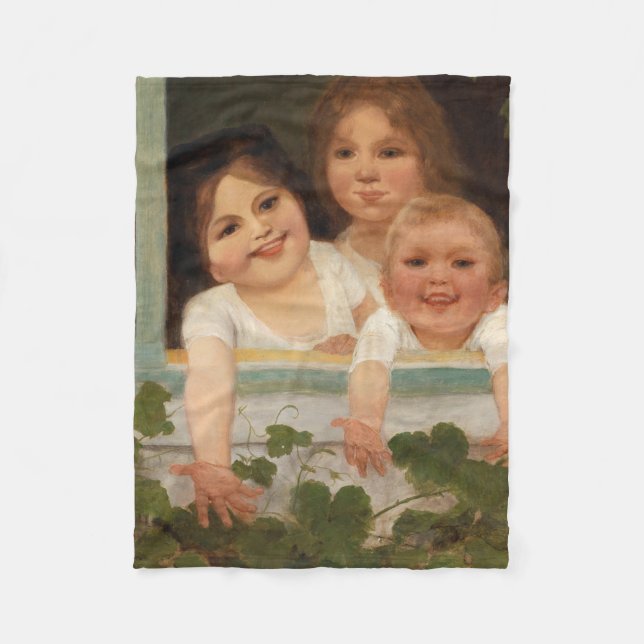 Tre barn i fönstret fleecefilt (Framsidan)