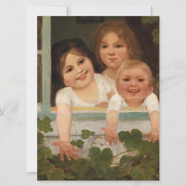 Tre barn i fönstret kort (Framsida)