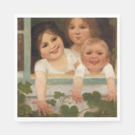 Tre barn i fönstret pappersservett