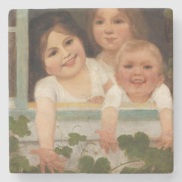 Tre barn i fönstret stenunderlägg