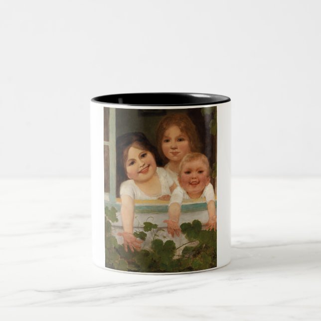 Tre barn i fönstret Två-Tonad mugg (Center)